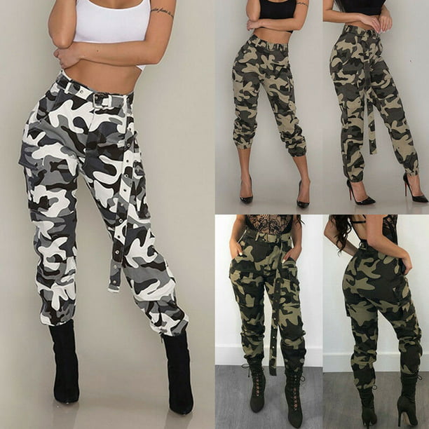Womens Camo Cargo Trousers Casual Pants Military Army Combat Camouflage Jeans